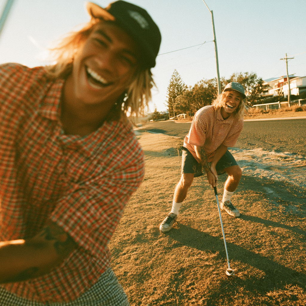 New Wave summer campaign — coastal headland, surf and golf